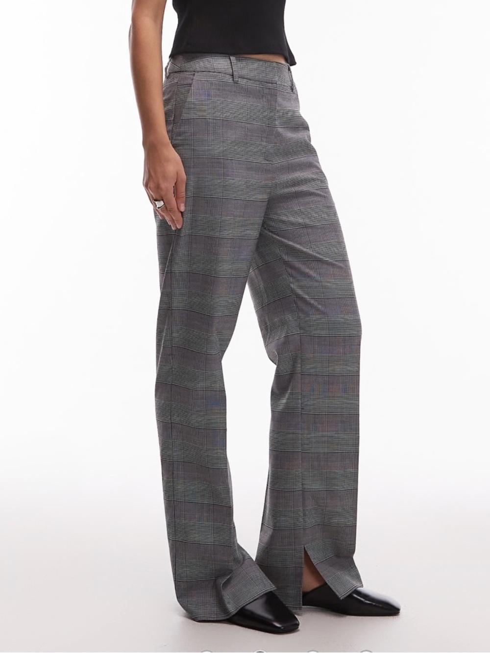 NWT - ASOS tailored high rise relaxed straight leg suit pants in mono plaid US 4